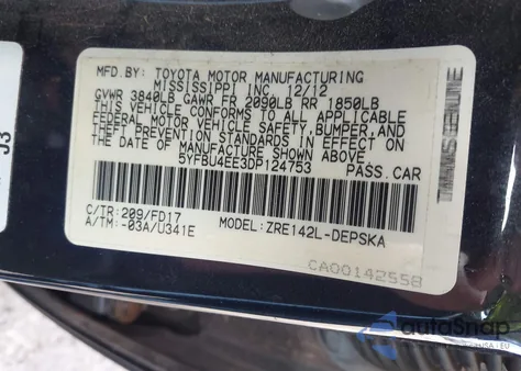 2013 Toyota Corolla S from USA, damaged, VIN 5YFBU4EE3DP124753